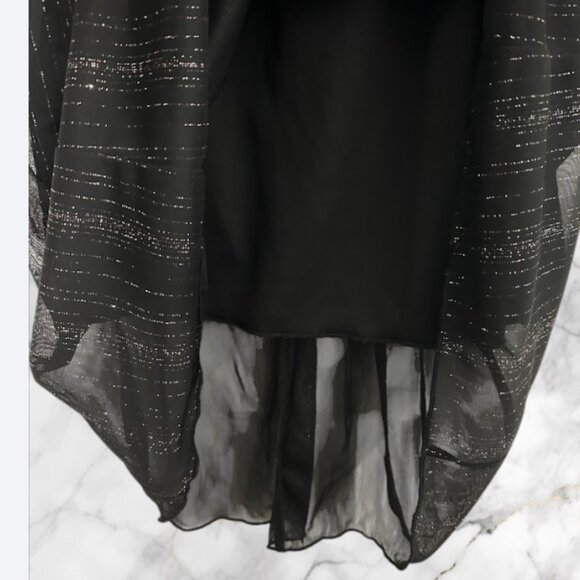 Black Sheer Sparkle Midi Dress with Belt and Long Sleeves Size: M - Picture 5 of 12